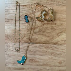 Western Jewelry Bundle – Boots, Turquoise & Dainty Layering (5 pcs) 🤠✨